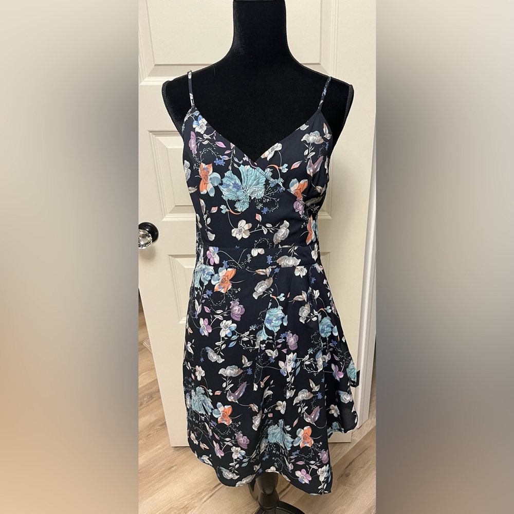 Chic  Floral Dress - Navy and Multicolor